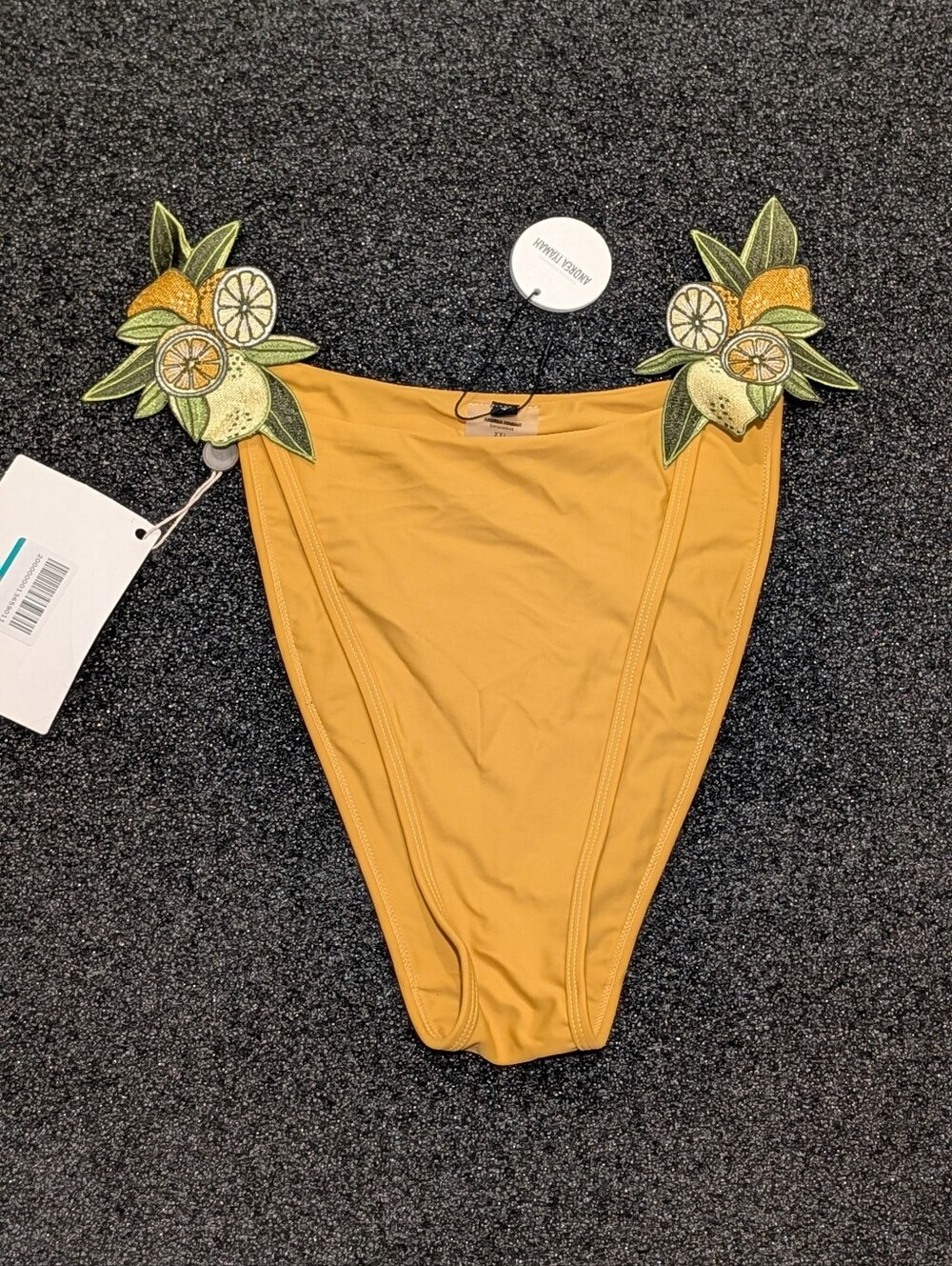 Andrea Iyamah Mona Embroidered Bikini Bottom in Yellow XXL